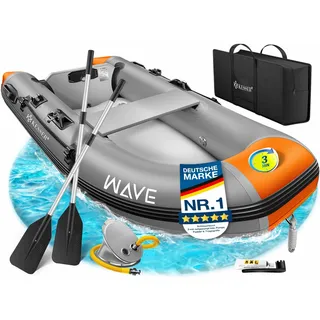 KESSER® Schlauchboot Wave 230-380 cm Set 6-teilig aufblasbar – Boot + Bank, Luftpumpe, Paddel, Reparaturset, Tasche, Angelboot, Paddelboot klein und groß - Motorkombi möglich, Salzwasser geeignet