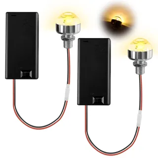 2 Stück Mini LED Puppenhaus Lampen 3V mit Batteriehalter, Warmweiß | Mini-LED-Set mit Batteriehalter, Schalter und 25 cm Kabel. Ideal für Puppenhäuser, Miniaturen, Feengärten und DIY-Modellbau