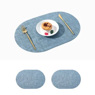 TROYSINC 4er Set Tischset Lederoptik, Platzsets Doppelseitigen, PVC Tischsets Abwaschbar, Rutschfestes Hitzebeständiges Platzsets, Platzset Oval für Küche Speisetisch, 45x30 cm (Blau)