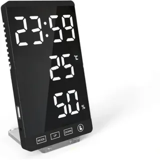 Led-spiegeluhr Mit Thermometer Und Hygrometer, Elektronische Wetteranzeige