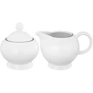 Seltmann Weiden Lido Black Line Milch- & Zucker-Set 2-teilig, Milchkännchen (230 ml) und Zuckerdose (250 ml) mit schwarzem Rand, Porzellan, Weiß