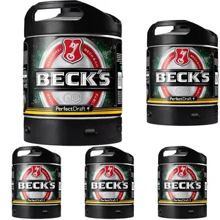 Beck's Pils Bier Perfect Draft (1 x 6l) MEHRWEG Fassbier (Packung mit 5)