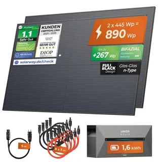 Solarway All In One Balkonkraftwerk 880 W / 800 W inkl. 1,6 kWh Anker Solix 2 Pro Speicher