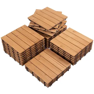 Yaheetech Holzfliesen 27 Stück 30x30 cm Terrassenfliesen, Bodenfliesen Bodenbelag aus Tannenholz braun