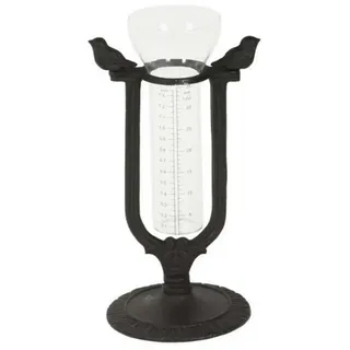 finehomegarden Gartenstecker Regenmesser mit Glas Vogel auf Fuß Gusseisen schwarz/braun H27,5cm (1-St) Wetterstation Niederschlagsmesser Garten / Paket braun|schwarz