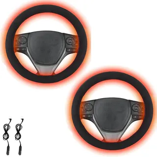 Beheizte Lenkradhülle, Auto-Lenkradheizung, 38,1 cm (15 Zoll) Kordel-Lenkradheizung, Wildlederbezug, USB-wiederaufladbar, schnelle Heizung, universelle Passform für die meisten Autos, SUVs, LKWs, Vans