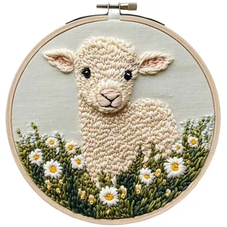 Doiyislem Punch-Needle-Stick-Startersets – Punch-Stitching-Set Für Erwachsene Mit Schafmuster, PunchNeedle-Set Mit Anleitung Für Anfänger Und Kinder, Perfekt Für Festivaldekorationen Und Geschenke