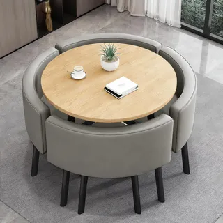 VTELGT Runder Esstisch mit 4 Stühlen, Essgruppe 5-Teilig Komplettset, Küchentisch Sitzgruppe für für Küche, Esszimmer, Wohnzimmer und Büro, 4-6 Sitzplätze,Light Wood Color