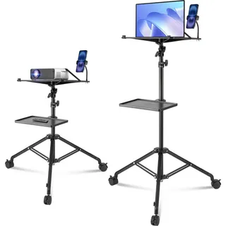 Vevor Projektorständer mit Rädern Laptopständer-Stativ, höhenverstellbar von 795 bis 1710 mm, Projektor-Stativständer mit 2 Ablagen & Schwanenhals-Telefonhalterung, im Freien/Büro/Studio, zu Hause