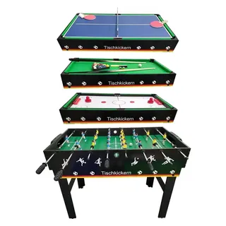 Izzy Multifunktionstisch 4 in 1, mit Zubehör, Tischfußball, Billardtisch, Tischtennis, Speed-Hockey, Billard und Ping-Pong - (123L x 82,5B x 57,8H cm)