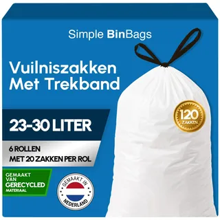 Simple Müllbeutel 23-30 Liter, Made in Nederlands, geeignet für Brabantia Code G, 120 Stück, 6 Rollen x 20 Müllbeutel
