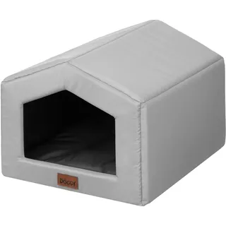 DOGGY Hundehütte – Hundehöhle mit Kissen - Winterfest Wasserdicht Wetterfester – Warm Hundehaus - Katzenhaus Für Draußen - Haustiere Kleine Hund Katze 46x50x38 cm - Aschgrau