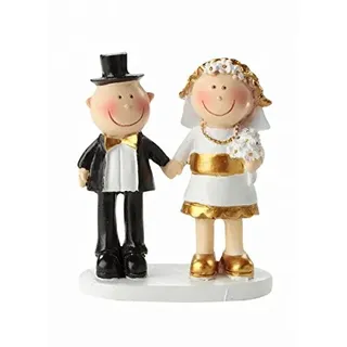 Hobbyfun Goldhochzeit Deko Figur Hochzeitspaar 50 Jahre Jubiläum 5,5 cm Tortenfigur Deko | Handbemalte Tischdeko Goldene Hochzeit | Geschenk Ehepaar | Jubiläumsfigur Polyresin