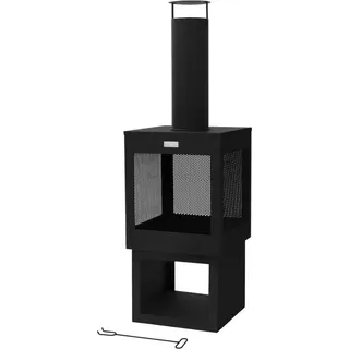 Gartenkamin Mit Schornstein 128x40 Cm Eckig, Stahl, Outdoor Gartenofen, Terrassenofen Mit Schürhaken, Abnehmbarem Dach, Holzablage, Terrassenkamin Feuerschale/feuerkorb Für Garten & Camping - Ml-design