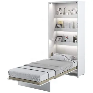 Schrankbett Bed Concept, Wandklappbett mit Lattenrost, V-Bett, Wandbett Bettschrank Schrank mit integriertem Klappbett Funktionsbett (BC-03, 90 x 200 cm, Weiß/Weiß, Vertical)