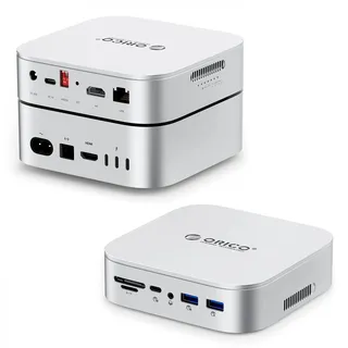 ORICO Mac mini M4 Dock Dual-Bay NVMe/SATA,10-in-1 USB-C Docking Station mit HDMI 4K,10Gbps USB C USB A, PD60W, SD/TF Kartenleser, RJ45 1000Mbps & Dual-SSD Gehäuse für Mac mini M4 und M4 Pro