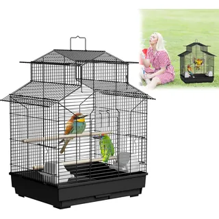 ORHEYA Vogelkäfig Vogelvoliere für Wellensittiche, Papageien und Sittiche – Wellensittichkäfig inkl. Holzstangen und Futternäpfe, Vogelhaus Typ B