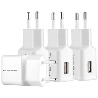 PEARL USB-Adapter-Netzteil: 4er-Set kompakte USB-Netzteile, USB-A, 5 V, 2,1 A / 10,5 W, weiß (USB-Strom-Adapter-Steckernetzteil, USB-Ladeadapter 230V)
