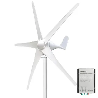 Horizontale Windgenerator 500W, 12V 5 Blatt WindTurbine mit MPPT Laderegler | 3-Phasen Windkraftanlage Kit für Zuhause,Permanentmagnet-Elektrogenerator,mit Charge Controller,Windräder Generator,Off Grid