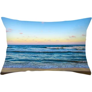 KnBoB Kissenbezug 30 x 50 cm, Kissenbezüge Himmel Meer Strand Kissenbezüge in Leinen (Blau Braun, 1Pcs)