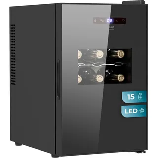 Cecotec Bolero GrandSommelier 1550 CoolCrystal. Klasse E, 15 Flaschen, temperaturverstellbar von 5-18oC, thermoelektrische Kühlung, leise mit 35 dB, Touchpanel umweltfreundliche LED