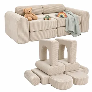 Relaxdays Kindersofa Modular 32 x 108 x 50 cm Kunststoff/Polyester beige