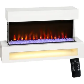 HOMCOM Elektrokamin mit Heizung, Elektrischer Wandamin mit 11 Farbige Flammeneffekt, 10 Kristallfarben, 2000W Standkamin Dekokamin mit Regal, Fernbedienung, Timer, Thermostat, LED Anzeige   Aosom