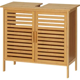 kleankin Bambus Waschbeckenunterschrank Badezimmer Unterschrank Badezimmer Unterschrank 2 Türen - 66 x 29 x 61,5 cm   Aosom