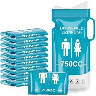 12x Urinbeutel für Unterwegs, 750ml Notfall Urinal für Männer Frauen Kinder, Einweg Taschen WC mit Superabsorber, Tragbarer Pinkelbeutel für Auto Stau Camping Outdoor