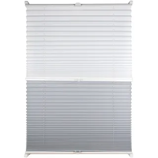 Sunlusso Thermo Plissee ohne Bohren Verdunkelung - 80 x 140 cm, Weiß & Grau (Blackout) - 2-in-1 Plissee Day & Night - Blickdicht & lichtundurchlässig - Thermoplissee, Verdunklungsplissee