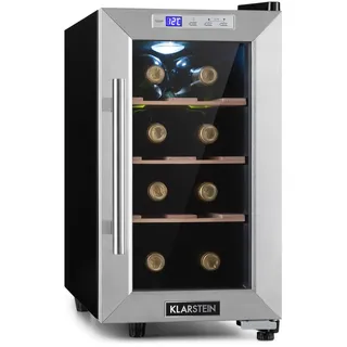 Klarstein Weinkühlschrank, Getränkekühlschrank Schmal, 1 Zone Kühlschrank mit Glastür, Outdoor GetränkekühlschränkeFreistehend, Weinkühlschrank Klein, Kühlschrank mit UV-Schutz, 11-18°C, 6 Flaschen