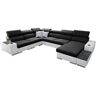 All4All Ecksofa mit Schlaffunktion Piano 358x282 cm – Schlafsofa mit Bettkasten – Wohnlandschaft XXL – Sofa U-Form – Gewebe mit Kunstleder - Groß - Big Sofa - Rechte Seite - Schwarz/Weiß 26
