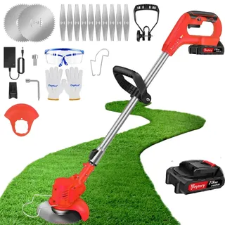 Rasentrimmer Mit Akku Leichter Freischneider Akku Rasentrimmer mit 21V Batterie Elektrischer Rasentrimmer Teleskop-stiel Elektro Trimmer Gartenkantenfräser Metall Schneidklingen für Garten Motorsense