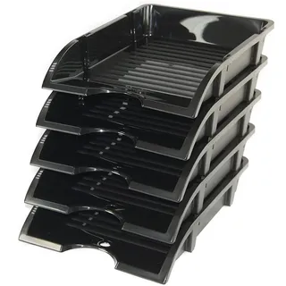 HRB Büroablage A4, Briefkorb standart Plastik (Schwarz, 5 Stück)