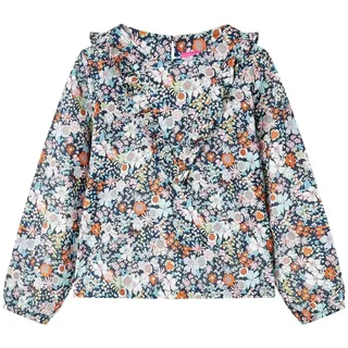 vidaXL Langarmbluse mit Blumenmuster Rüschen Langarmshirt Bluse Dunkelblau 128 - 128