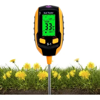 aiperq Boden-pH-Messgerät, 4-in-1-Digital-Boden-pH-Tester, Bodenfeuchtigkeits-Licht-pH-Temperaturtester, Gartenwerkzeug-Sets für die Pflanzenpflege