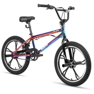 Hiland 20 Zoll 5 Speichen Kinder BMX Fahrrad für Jungen Mädchen ab 7-13 Jahre alt, 360 Grad Rotor Freestyle, 4 Pegs Kinder BMX Fahrrad, Regenbogen