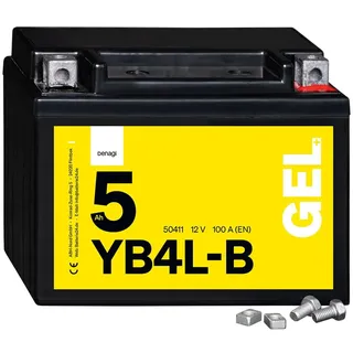Denagi 50411 GEL YB4L-B Motorradbatterie 12V 5Ah, wartungsfrei versiegelt vorgeladen