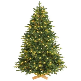 Yorbay künstlicher Weihnachtsbaum Nordmanntanne mit Beleuchtung LED Tannenbaum mit Holzständer für Weihnachten-Dekoration, aus PE und PVC, Mehrweg (150cm)