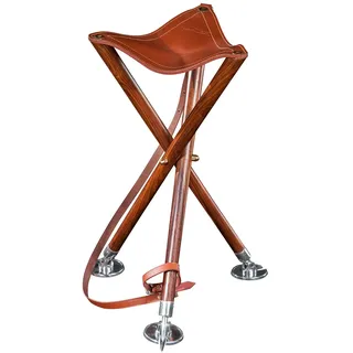 Sitzstock TRIOLED 90, Sitz Rindsleder, Füße Buchenholz, Tellerspitzen, Leder-Tragriemen
