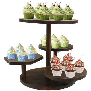 Etagere 4 Etagen, Cupcake Ständer aus Holz 4 Etagen Kuchen Kamm Hölzer Cupcake Tower Elegante Stufe Nachmittag Teestand für Geburtstag Hochzeitsfeier Mottoparty Dekoration Weihnachten Babyparty