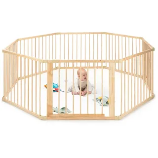 dibea Laufgitter für Baby & Kleinkind, nachhaltiger Laufstall aus hellem Fichtenholz mit Tür, 8 Elemente je 90x68 cm, solides Absperrgitter schützt beim Krabbeln & Gehversuchen, sicheres Schutzgitter