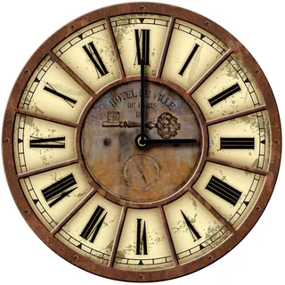 Wallarena Wanduhr Vintage Holz MDF XXL groß Wanduhren Rund Uhr Holzuhr Shabby Chic (Wanduhren Wohnzimmer Schlafzimmer Küche Holz Wanduhr XXL) 50 cm x 50 cm