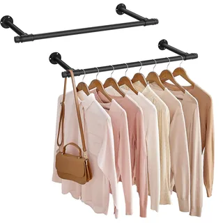 SONGMICS Kleiderstange für die Wand, Industrial, 2er Set, 30 x 85 x 7 cm | Kleiderständer Wandmontage, 60 kg Belastbarkeit, platzsparend, einfache Montage, tintenschwarz, DALSON Kollektion HSR140B02