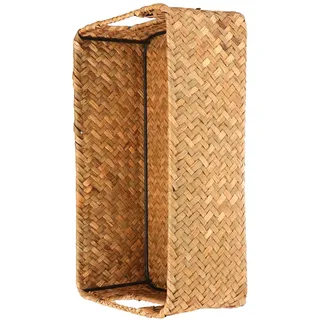 Hemobllo Handgewebter Seegraskorb Aufbewahrungskorb Rechteckiger Organizer 30x20x10cm mit Griffen für Haushalt Wohnzimmer und Büro