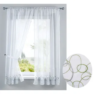 Gardinenbox Gardine (2 St), Stangendurchzug, transparent, Voile, AURA Stickerei Gardinen Set 2 Tlg. Raffhalter Tunneldurchzug Gardinenb grün