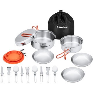 KingCamp Camping Kochset Adventurer II Pro Koch Geschirr Set Stahl Topf Pfanne