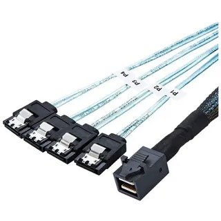 Bolwins P56 Mini SAS SFF-8643 auf 4x SATA 7p Splitter Daten Kabel Festplatte Computer-Kabel blau|schwarz