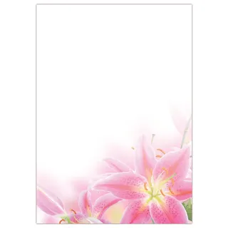 Motiv Briefpapier (Blumen-5052, DIN A4, 25 Blatt). Einseitig bedrucktes Briefpapier, sehr gut beschreibbar, für alle Drucker/Kopierer geeignet, Motivpapier mit wunderschönen rosa Lilien