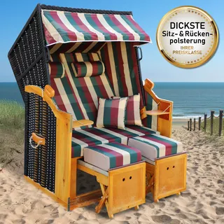 Strandkorb RÜGEN DELUXE rot/grün/beige kariert